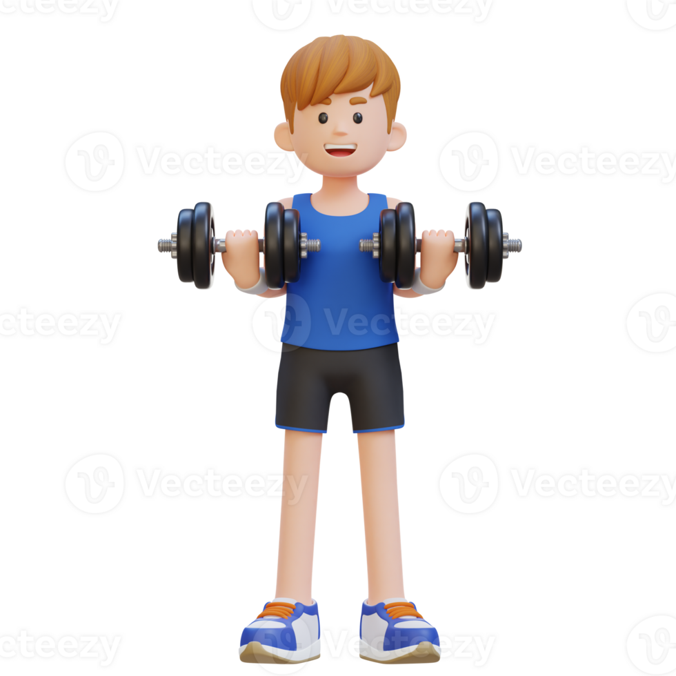 3D Sportsman Character Performing Drag Curls with Dumbbell png