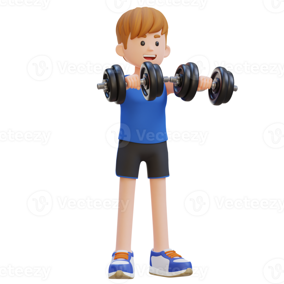 3D Sportsman Character Performing Dumbbell Front Raise png