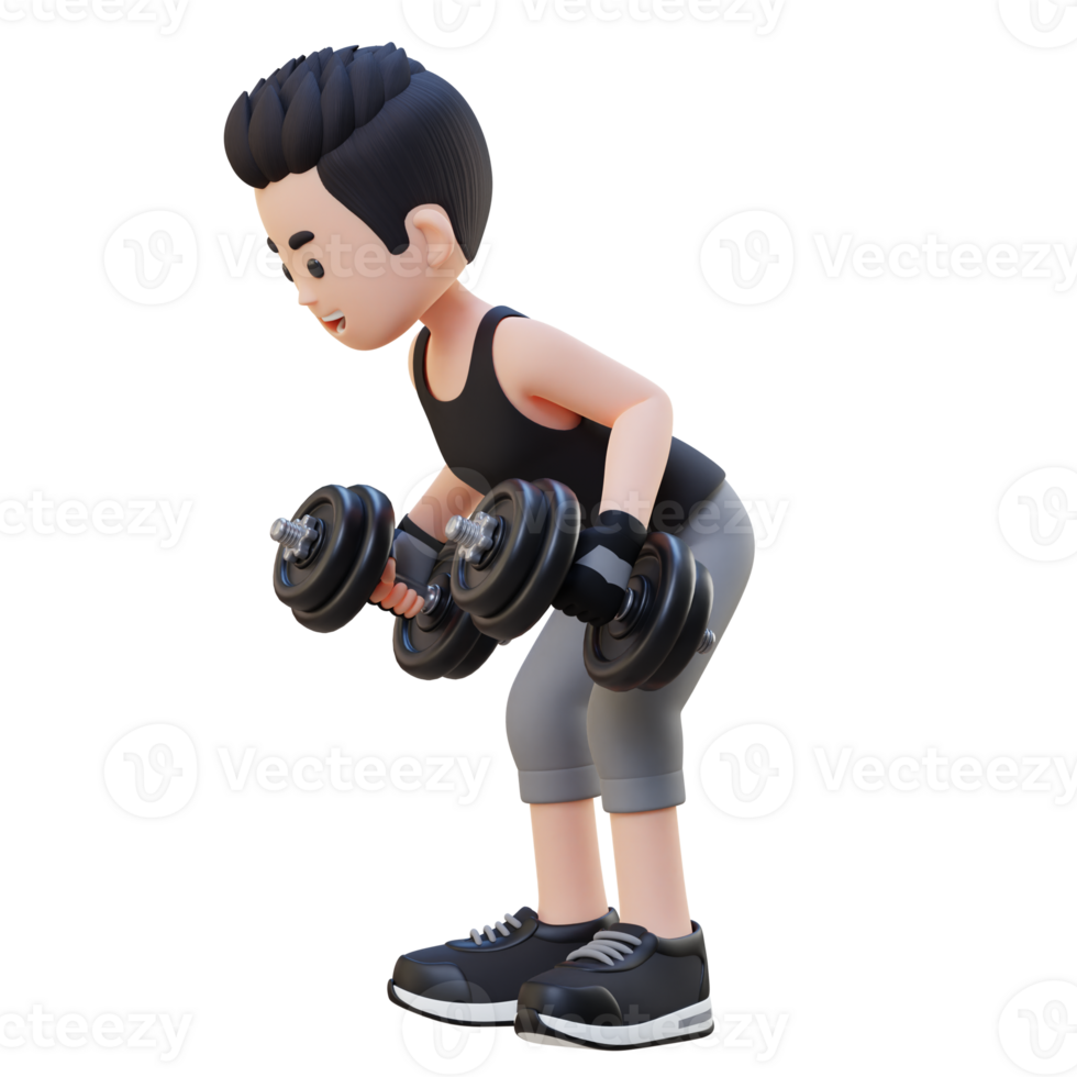 3D Sportsman Character Performing Dumbbell Kickbacks png
