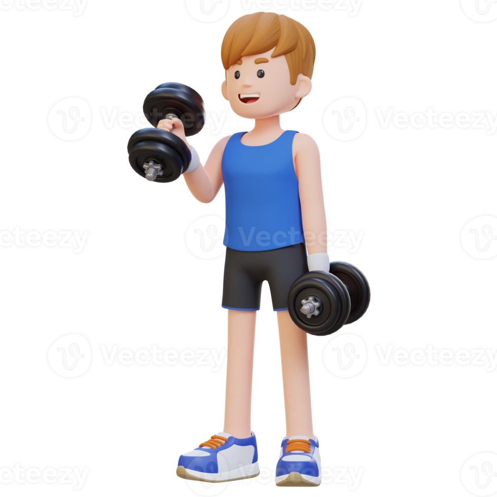 3D Sportsman Character Performing Right Hammer Curl with Dumbbell png