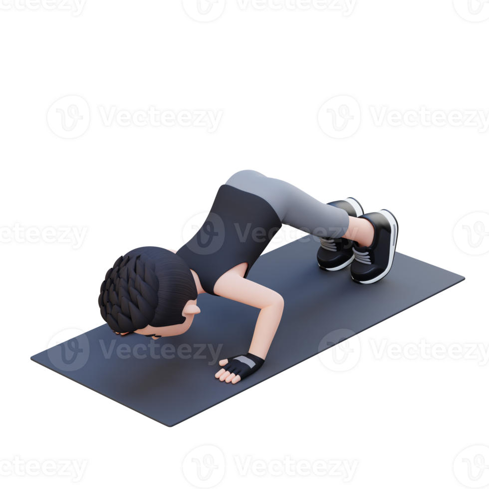 3D Sporty Male Character Perfecting Pike Push Up at the Gym png