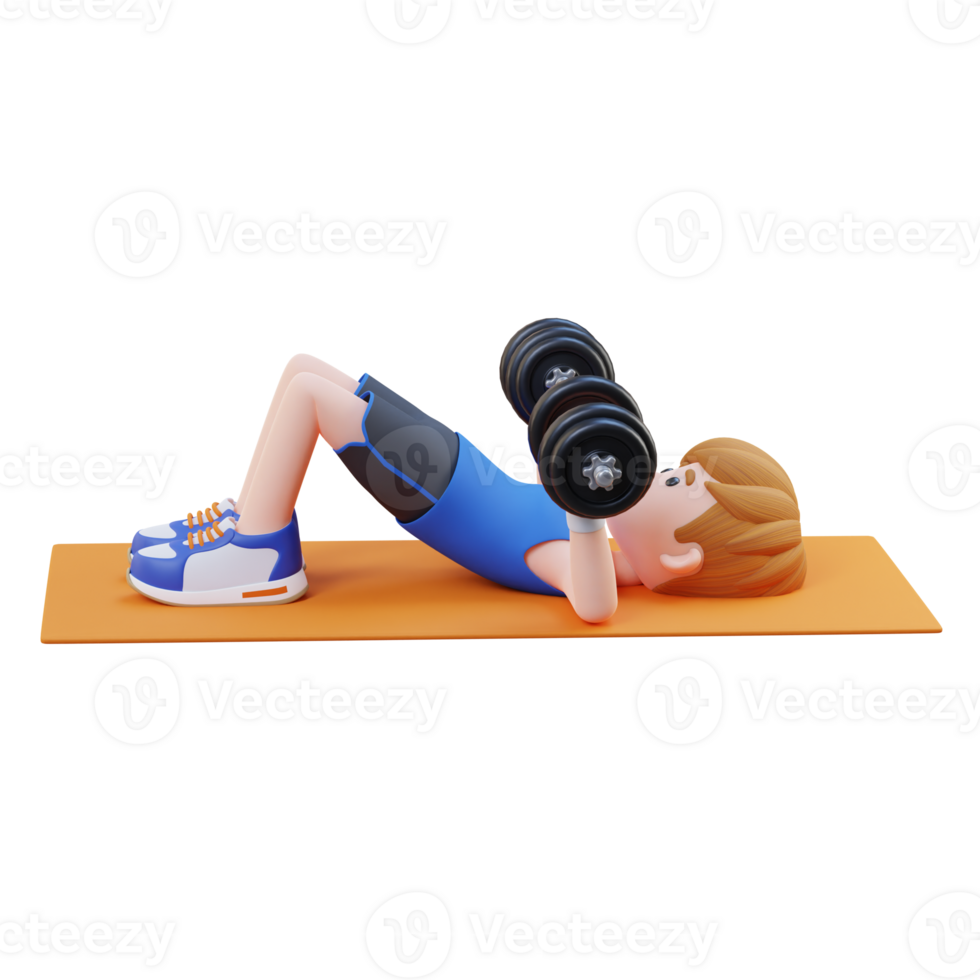 3D Sportsman Character Performing Dumbbell Decline Floor Press png