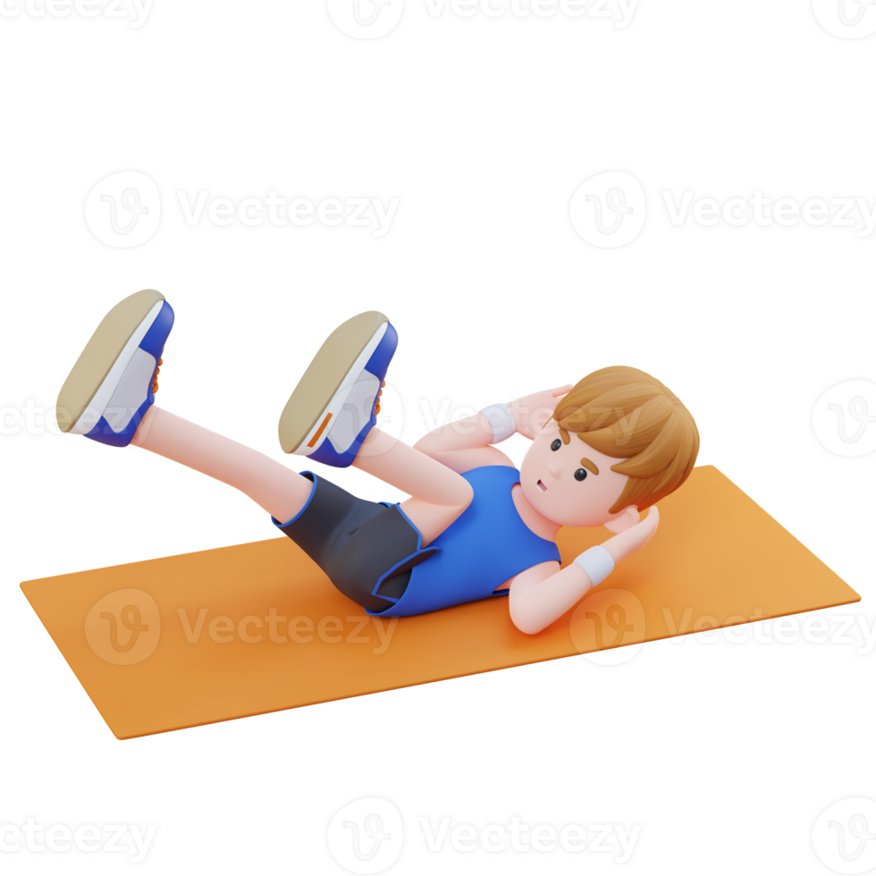 Perfect Abs 3D Sporty Male Character Mastering Bicycle Crunch at the Gym png
