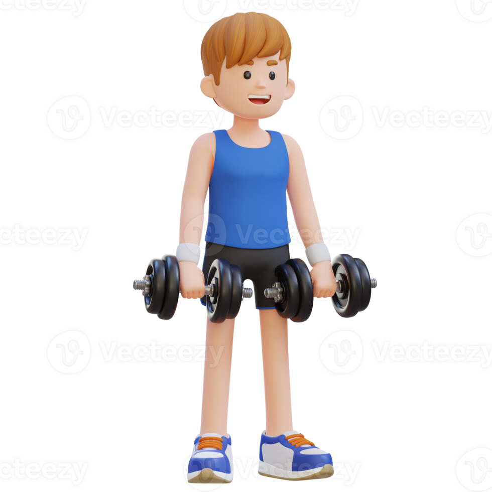 3D Sportsman Character Performing Dumbbell Reverse Curl png