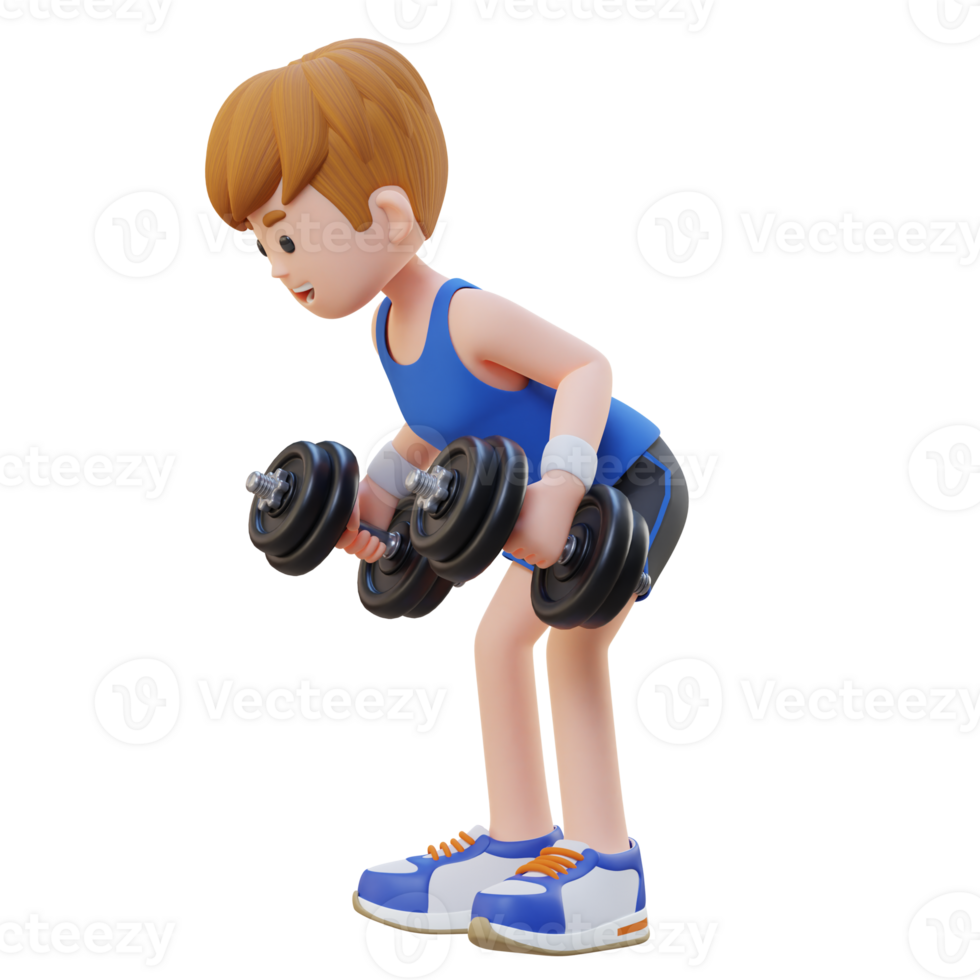3D Sportsman Character Performing Dumbbell Kickbacks png