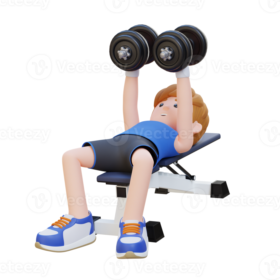 3D Sportsman Character Sculpting Muscular Chest with Dumbbell Bench Chest Fly png