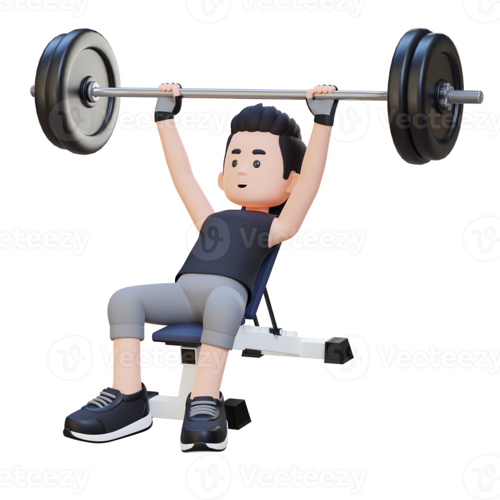 3D Sportsman Character Sculpting Upper Body with Incline Bench Press Workout png