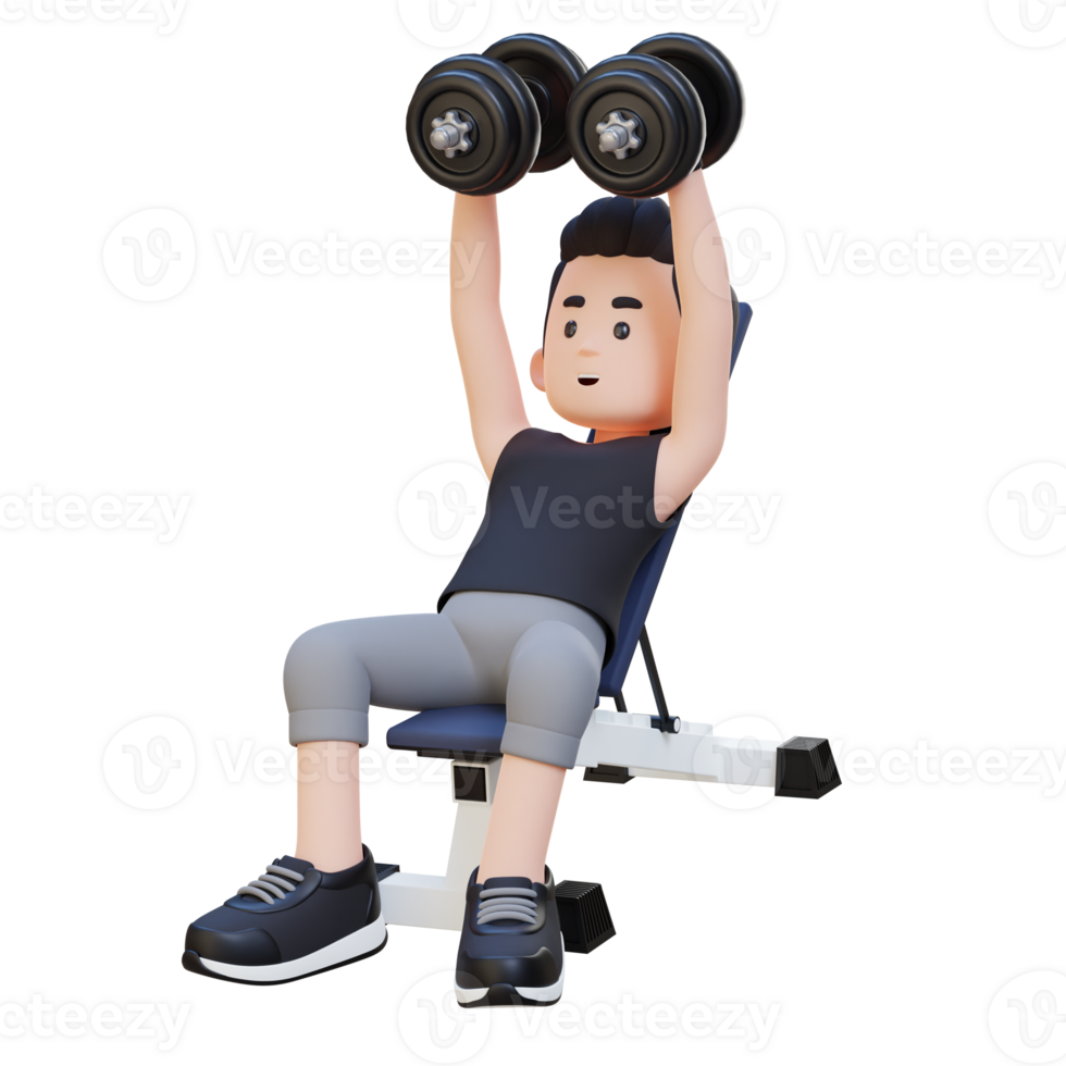 3D Sportsman Character Sculpting Muscular Chest with Incline Bench Dumbbell Chest Fly png
