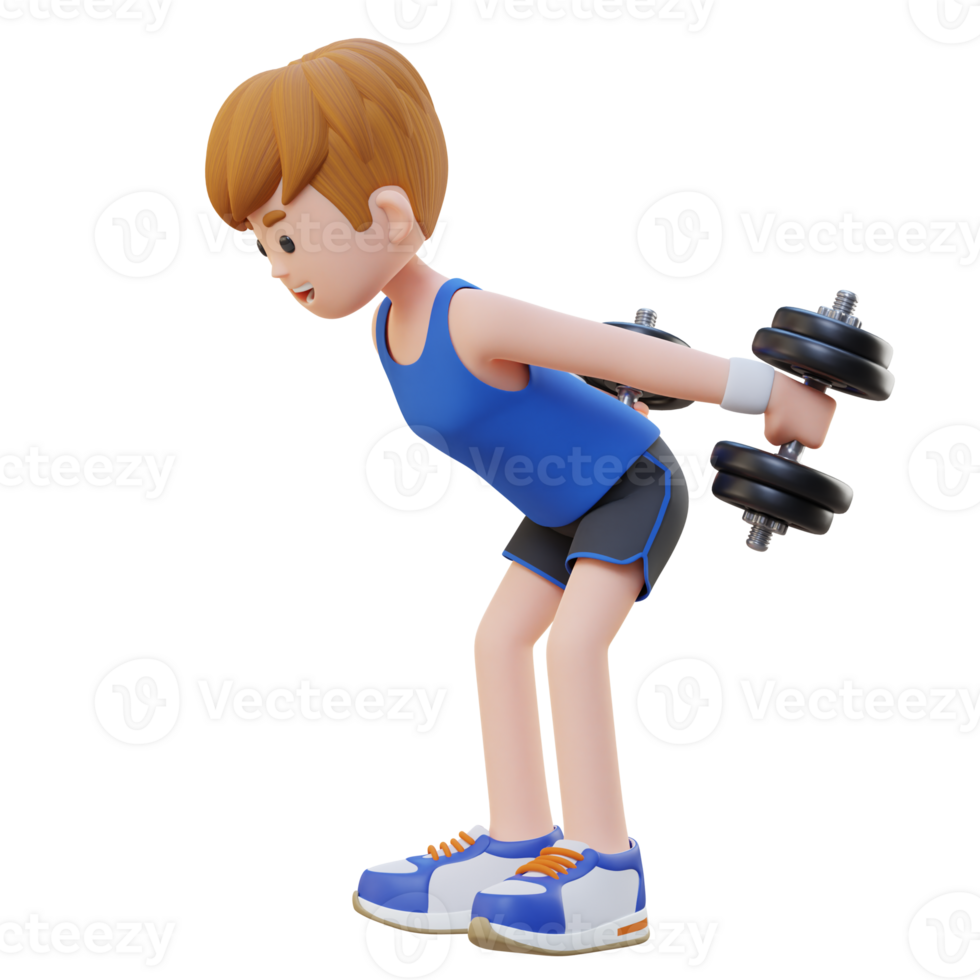 3D Sportsman Character Performing Dumbbell Kickbacks png
