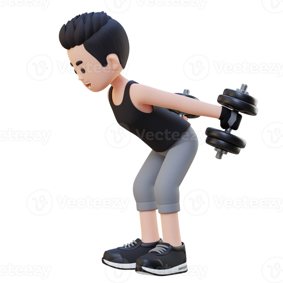 3D Sportsman Character Performing Dumbbell Kickbacks png