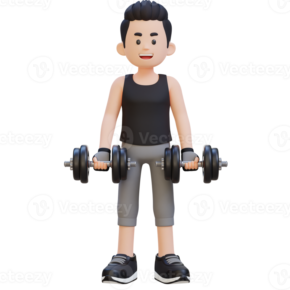 3d sportif personnage performant biceps boucle avec haltère png