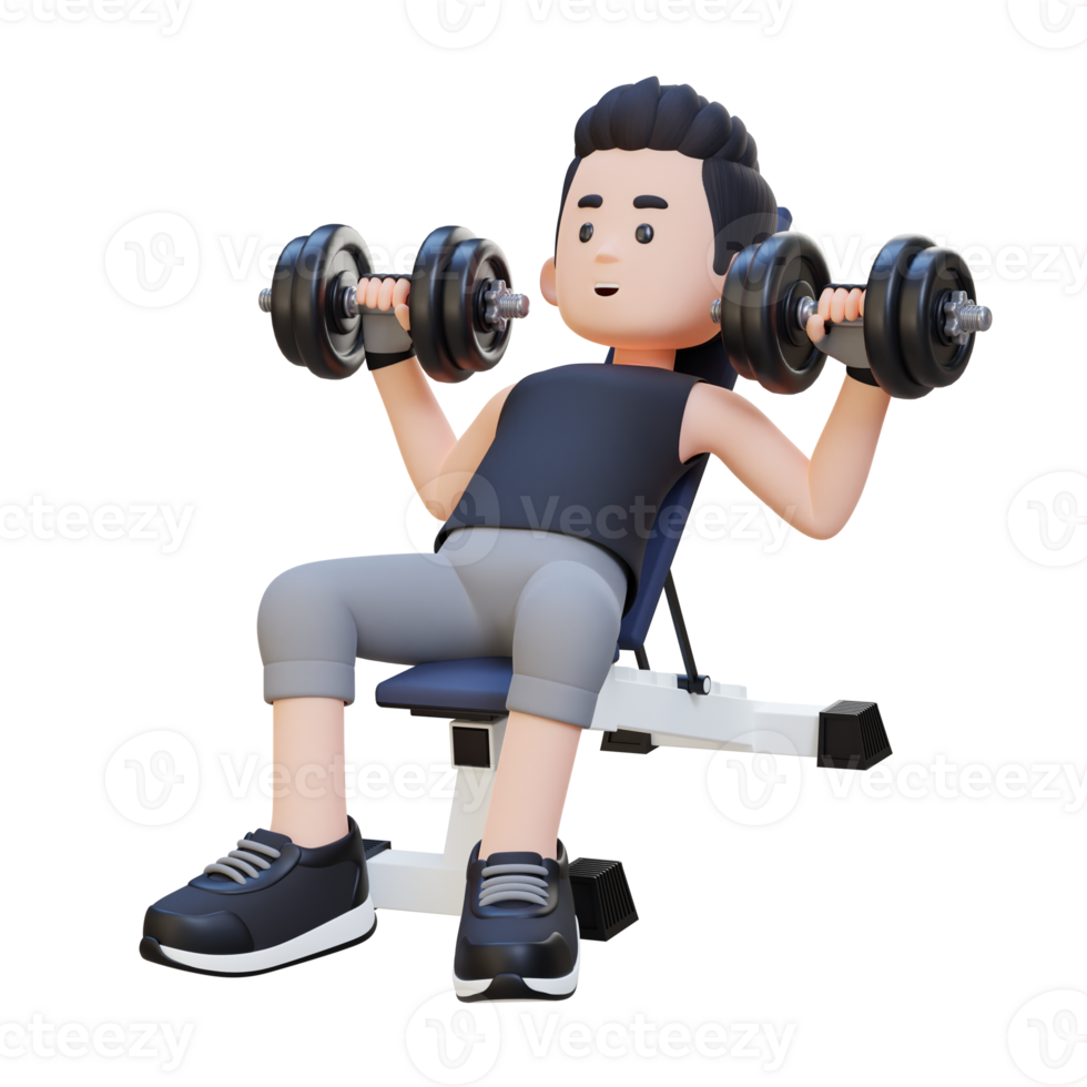 3D Sportsman Character Building Upper Body Strength with Incline Bench Dumbbell Chest Press png