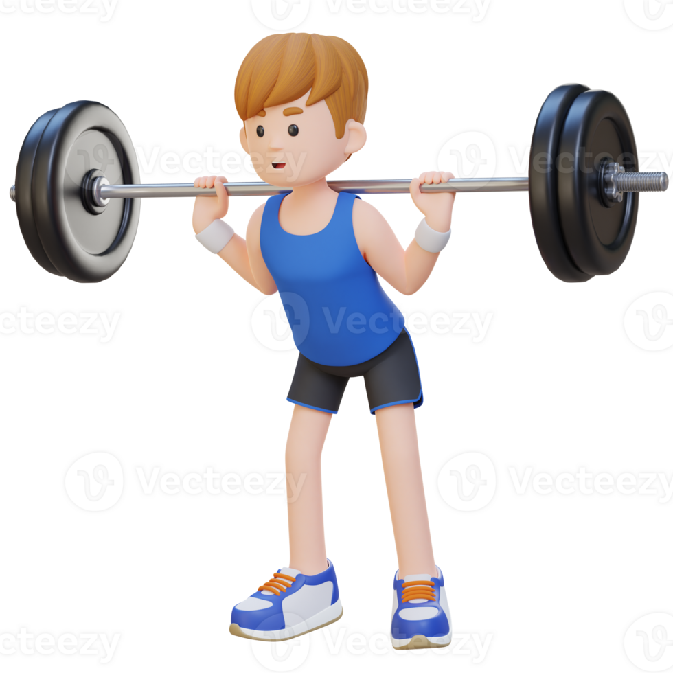 3D Sportsman Character Building Lower Body Strength with Barbell Squat Workout png