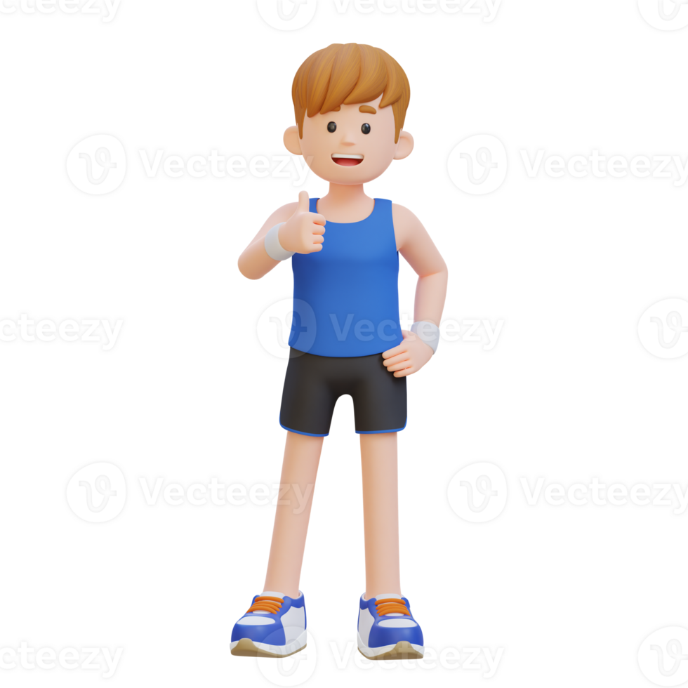 3D Sportsman Character Embracing a Positive Lifestyle with a Thumb Up Pose png