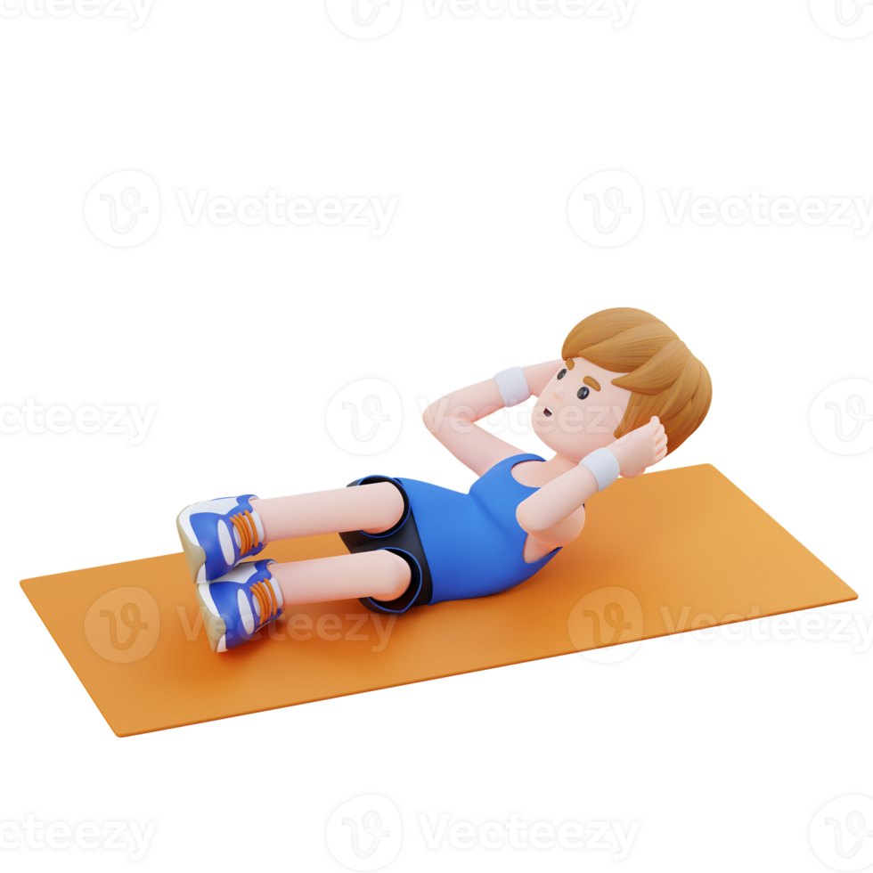 Dynamic 3D Sporty Male Character Engaging in Abs Side Crunch Workout at the Gym png
