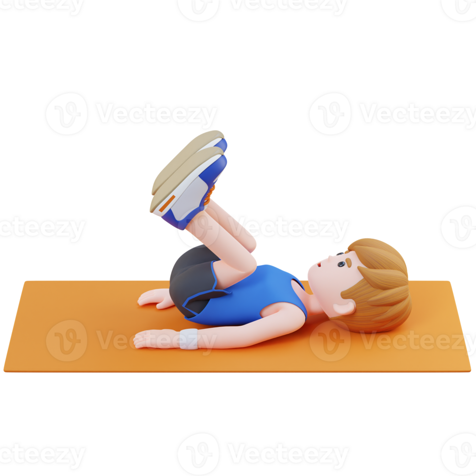Perfect Abs 3D Sporty Male Character Mastering Reverse Crunch at the Gym png