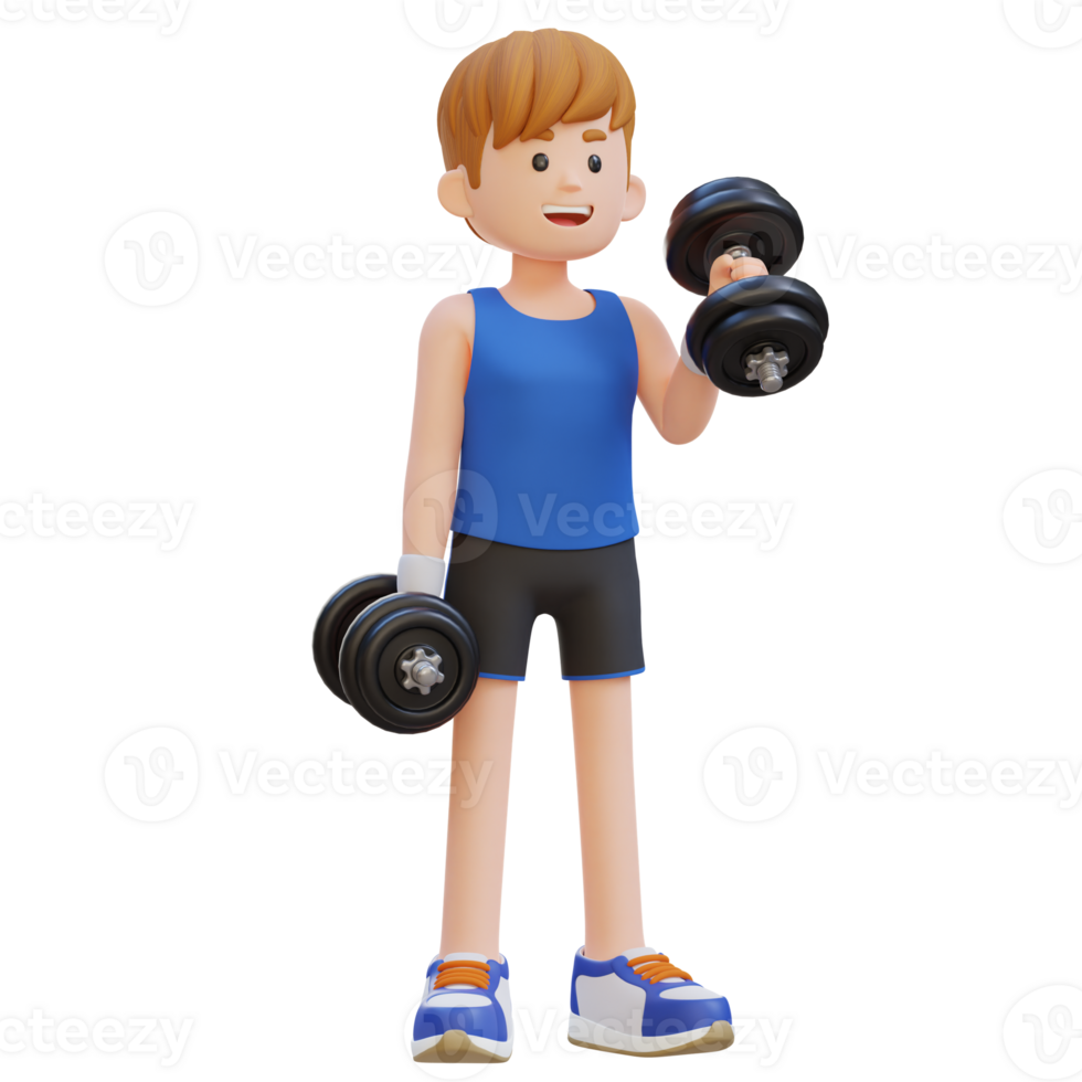 3D Sportsman Character Performing Left Hammer Curl with Dumbbell png