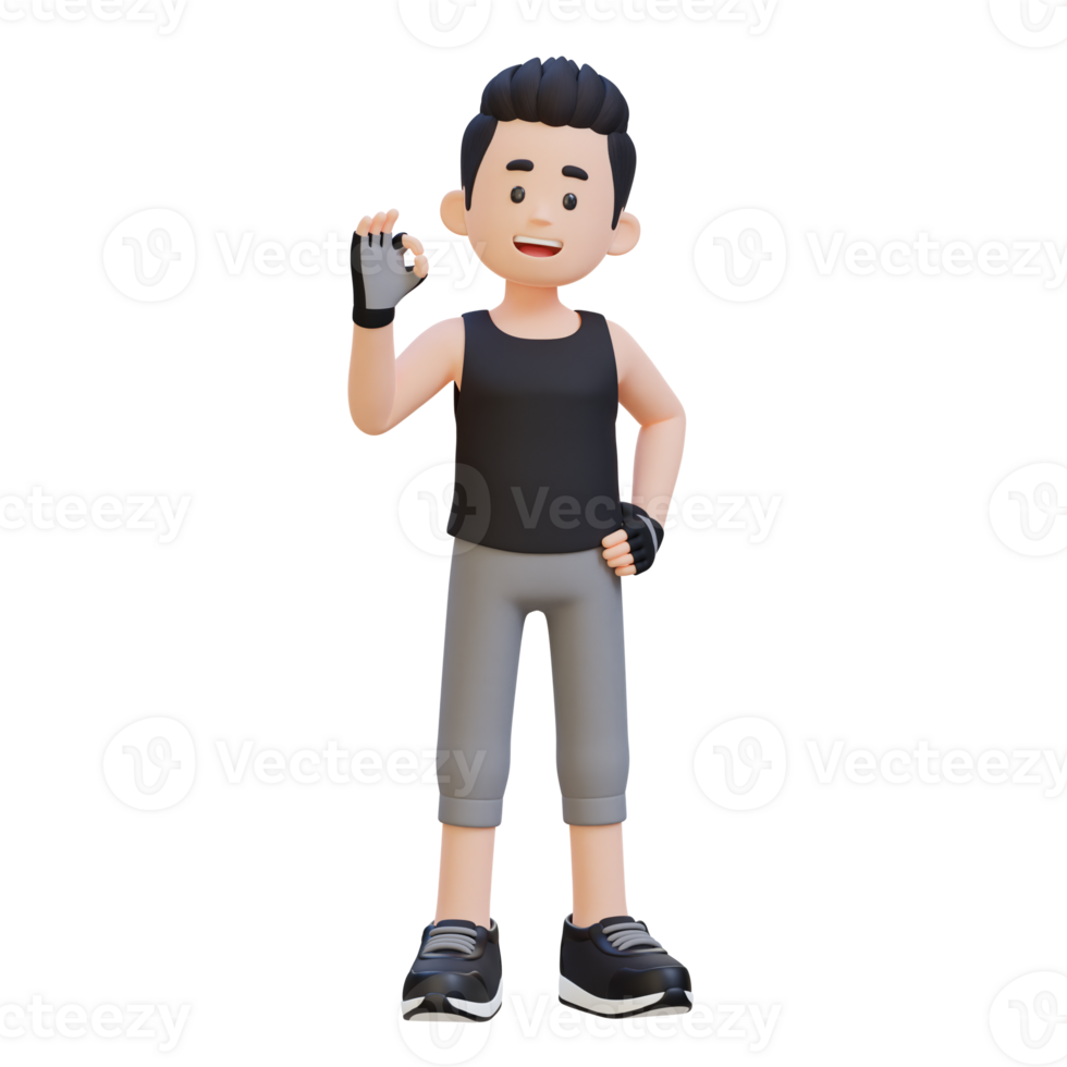 3D Sportsman Character Radiating Positivity with the OK Sign Gesture in a Vibrant Scene png