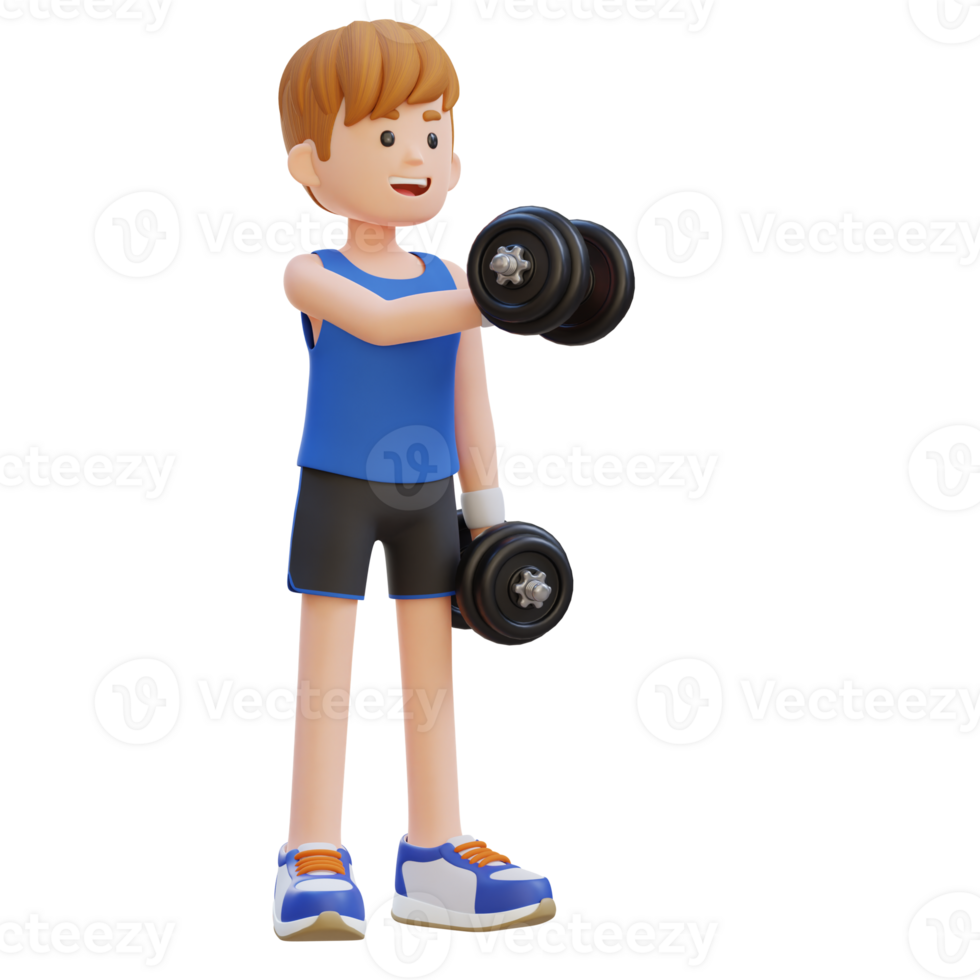 3D Sportsman Character Performing Dumbbell Chest Fly png