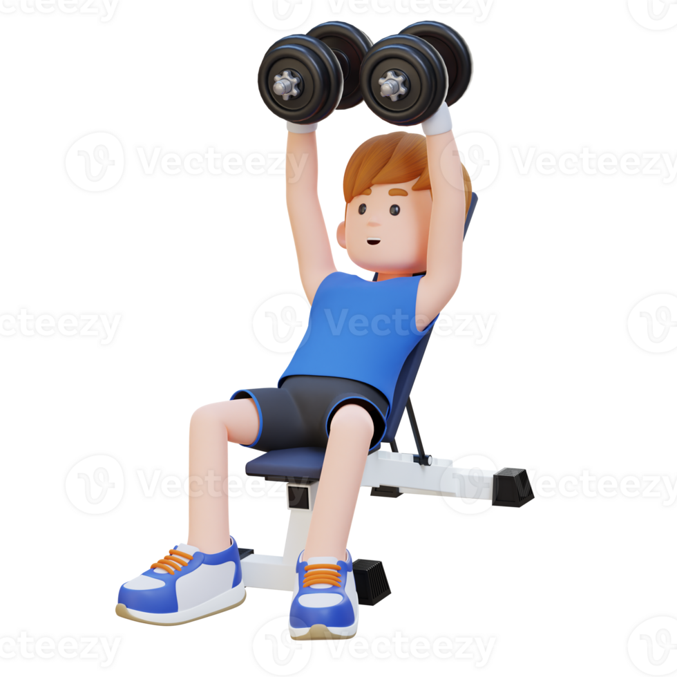 3D Sportsman Character Sculpting Muscular Chest with Incline Bench Dumbbell Chest Fly png