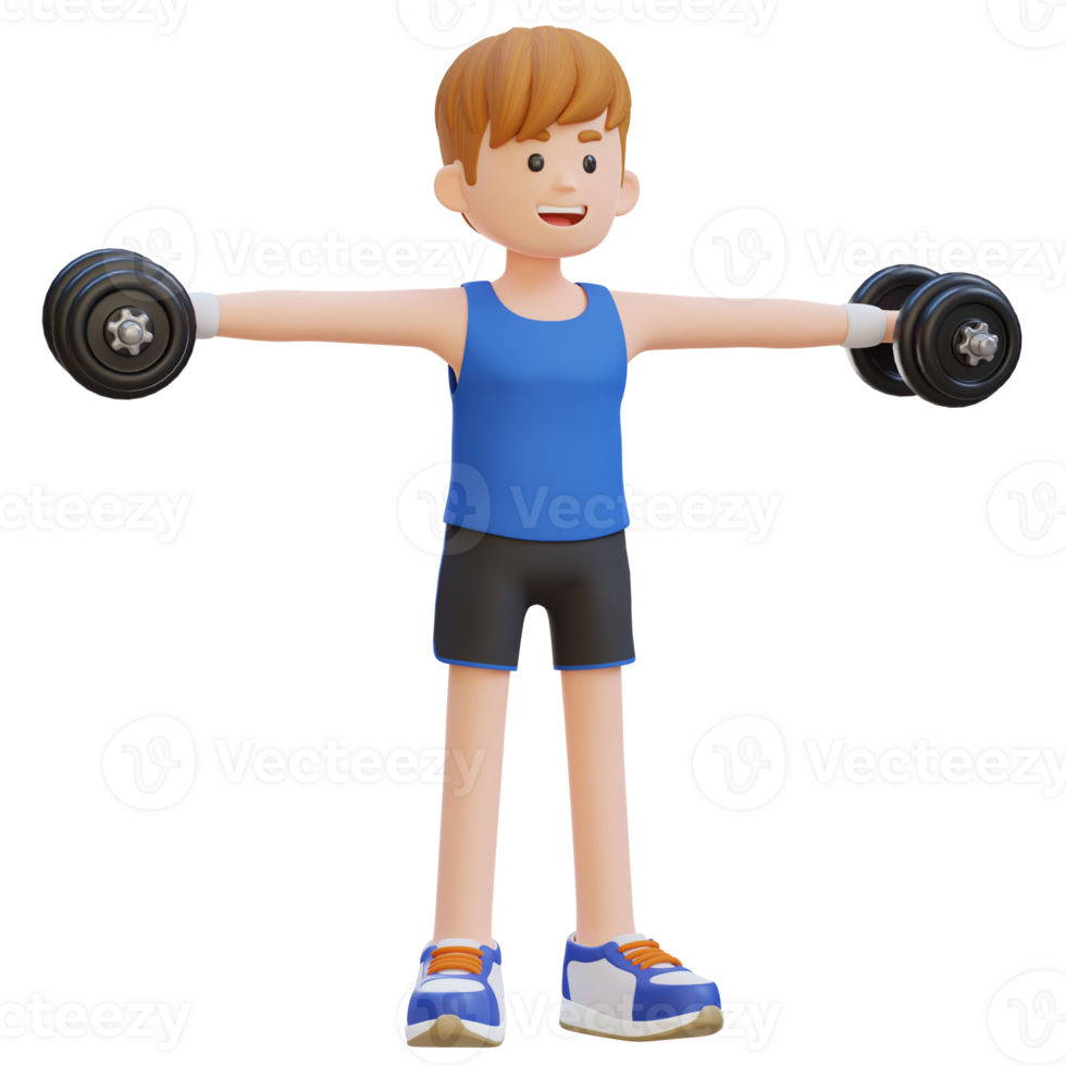 3D Sportsman Character Performing Dumbbell Lateral Raise png
