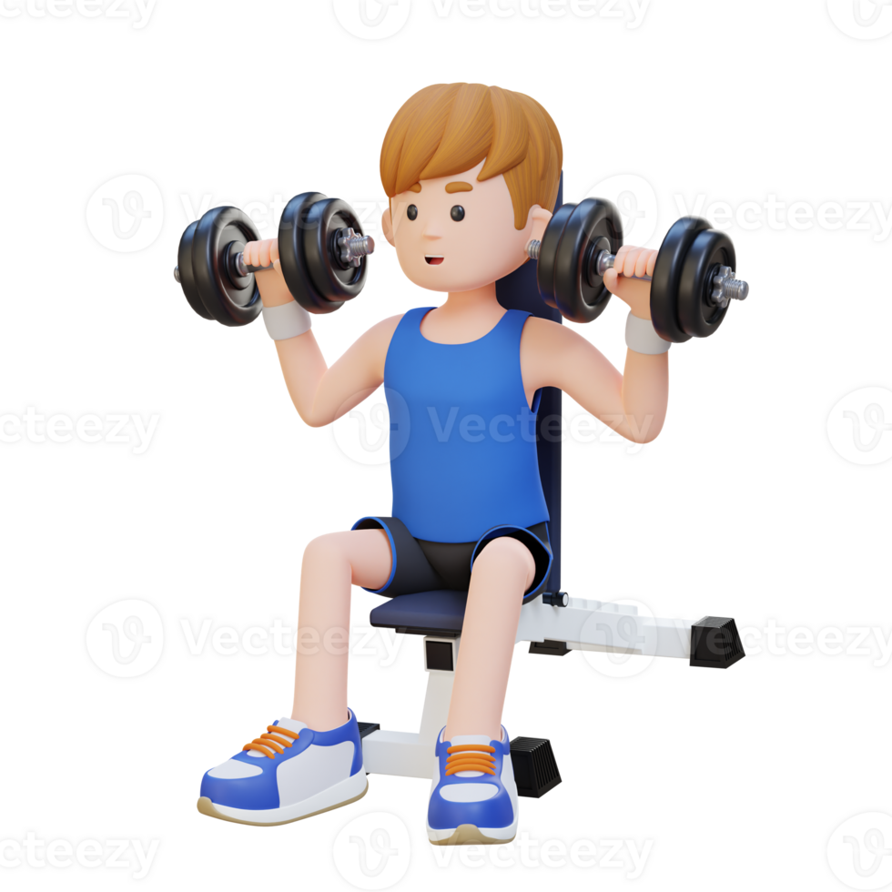 3D Sportsman Character Sculpting Strong Shoulders with Dumbbell Shoulder Bench Press png
