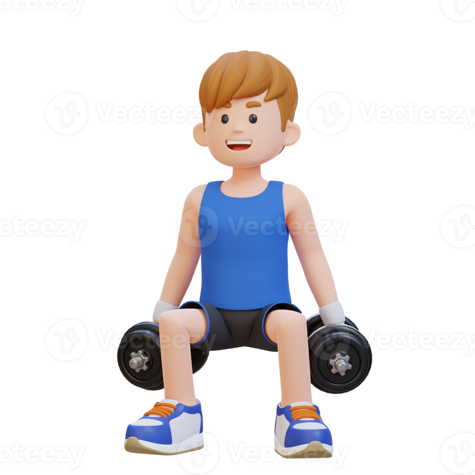 3D Sportsman Character Performing Dumbbell Squats png
