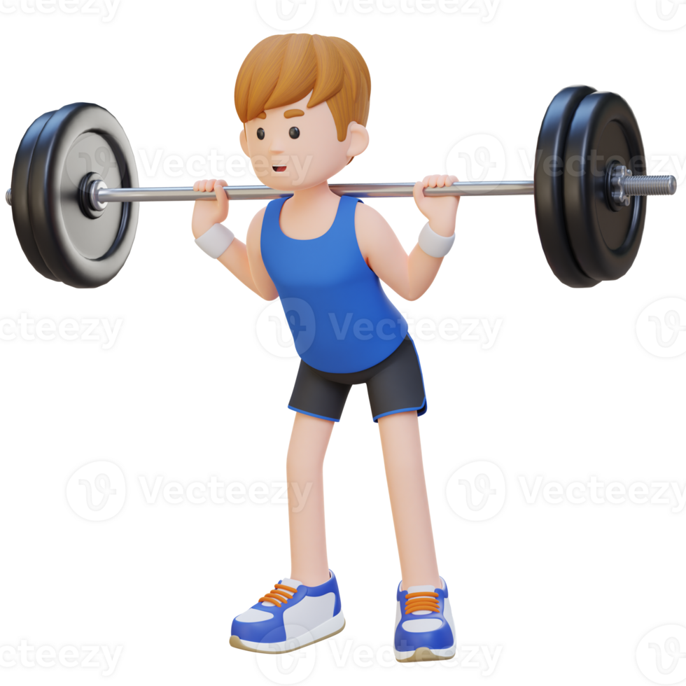 3D Sportsman Character Building Lower Body Strength with Barbell Squat Workout png