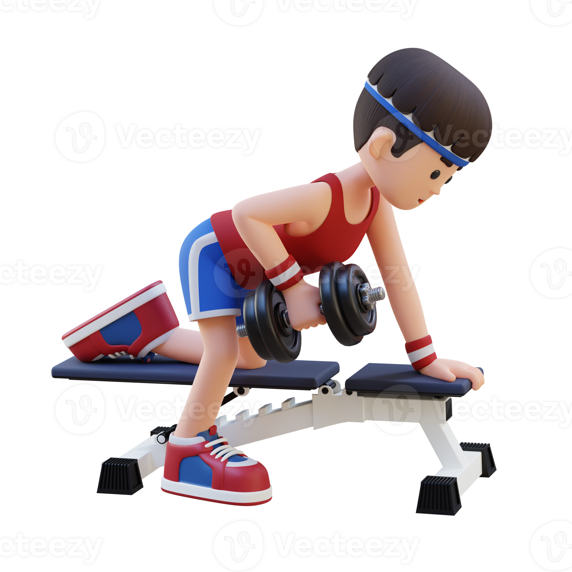 3D Sportsman Character Sculpting Back Muscles with Dumbbell Row