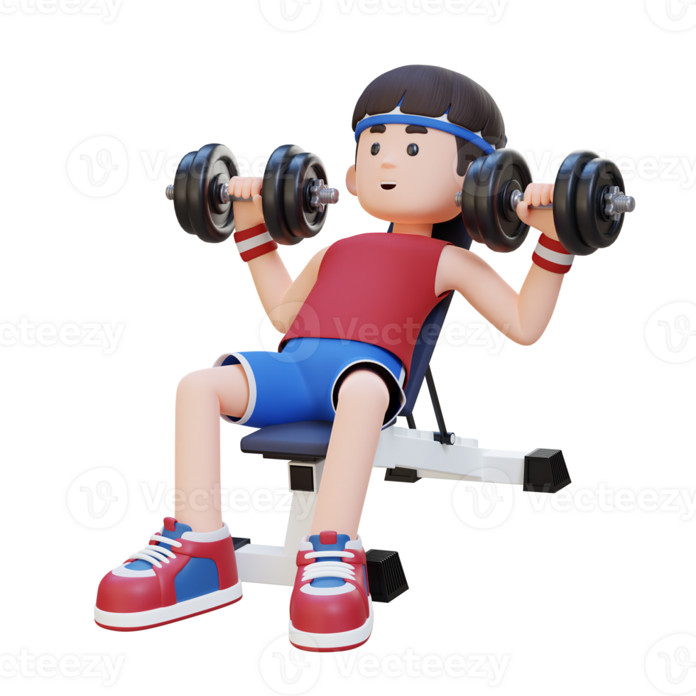 3D Sportsman Character Building Upper Body Strength with Incline Bench Dumbbell Chest Press png