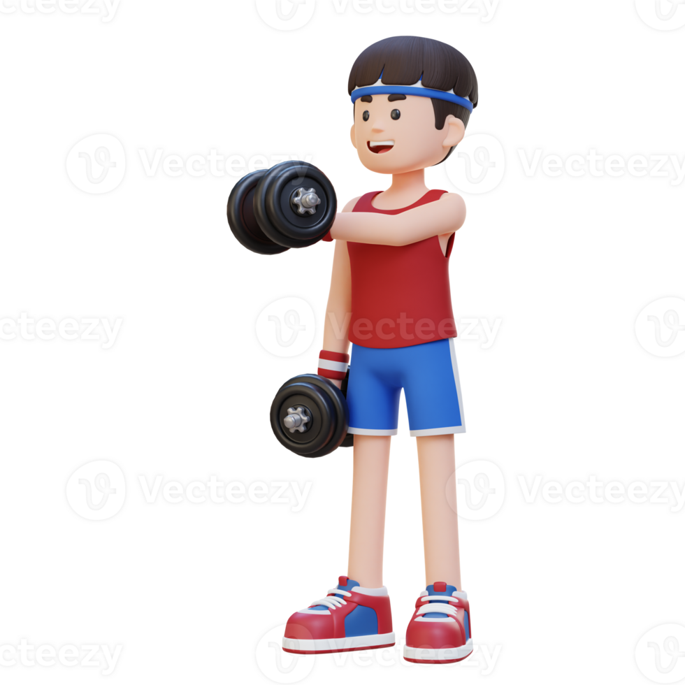 3D Sportsman Character Performing Dumbbell Chest Fly png