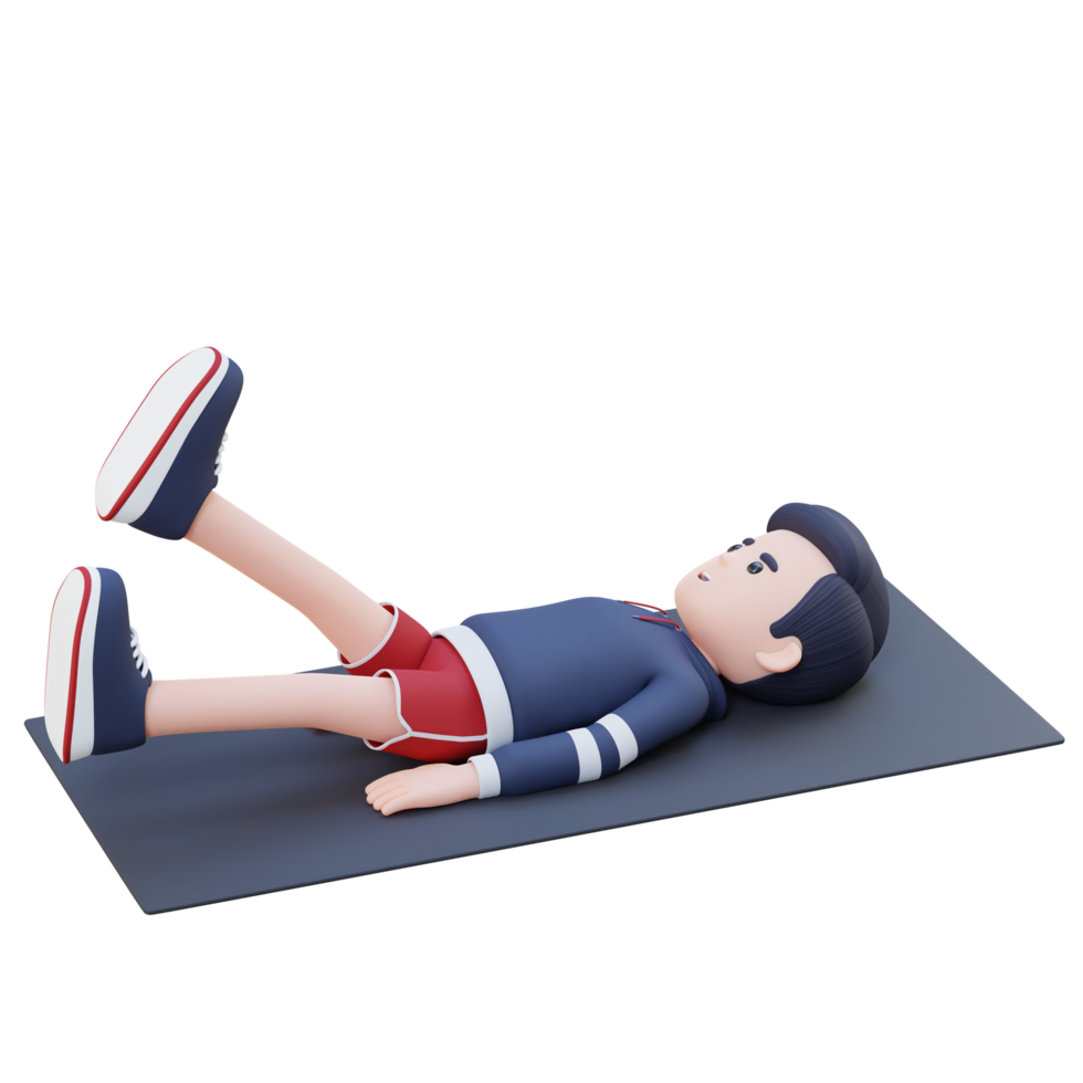 Dynamic 3D Sporty Male Character Rocking the Abs Scissor Kick Crunch