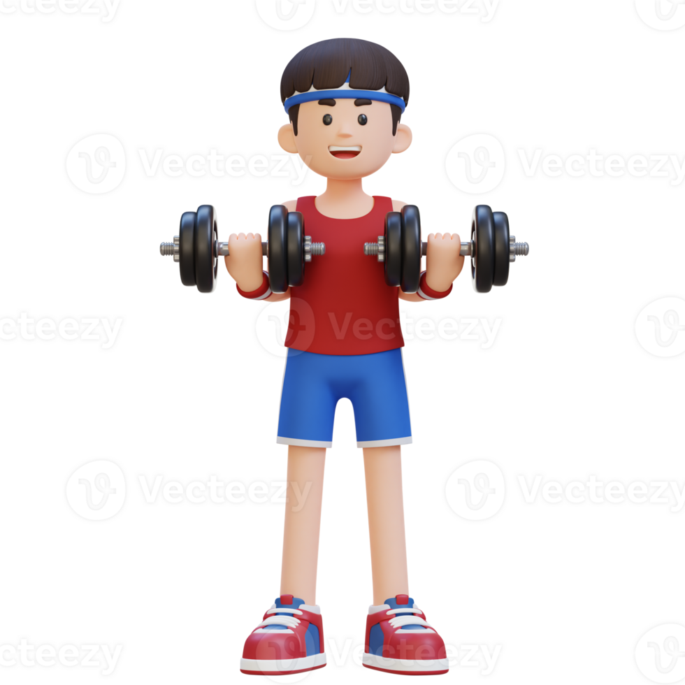 3D Sportsman Character Performing Drag Curls with Dumbbell png