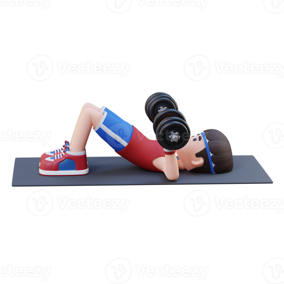 3D Sportsman Character Performing Dumbbell Decline Floor Press png