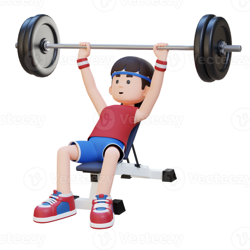 3D Sportsman Character Sculpting Upper Body with Incline Bench Press Workout png