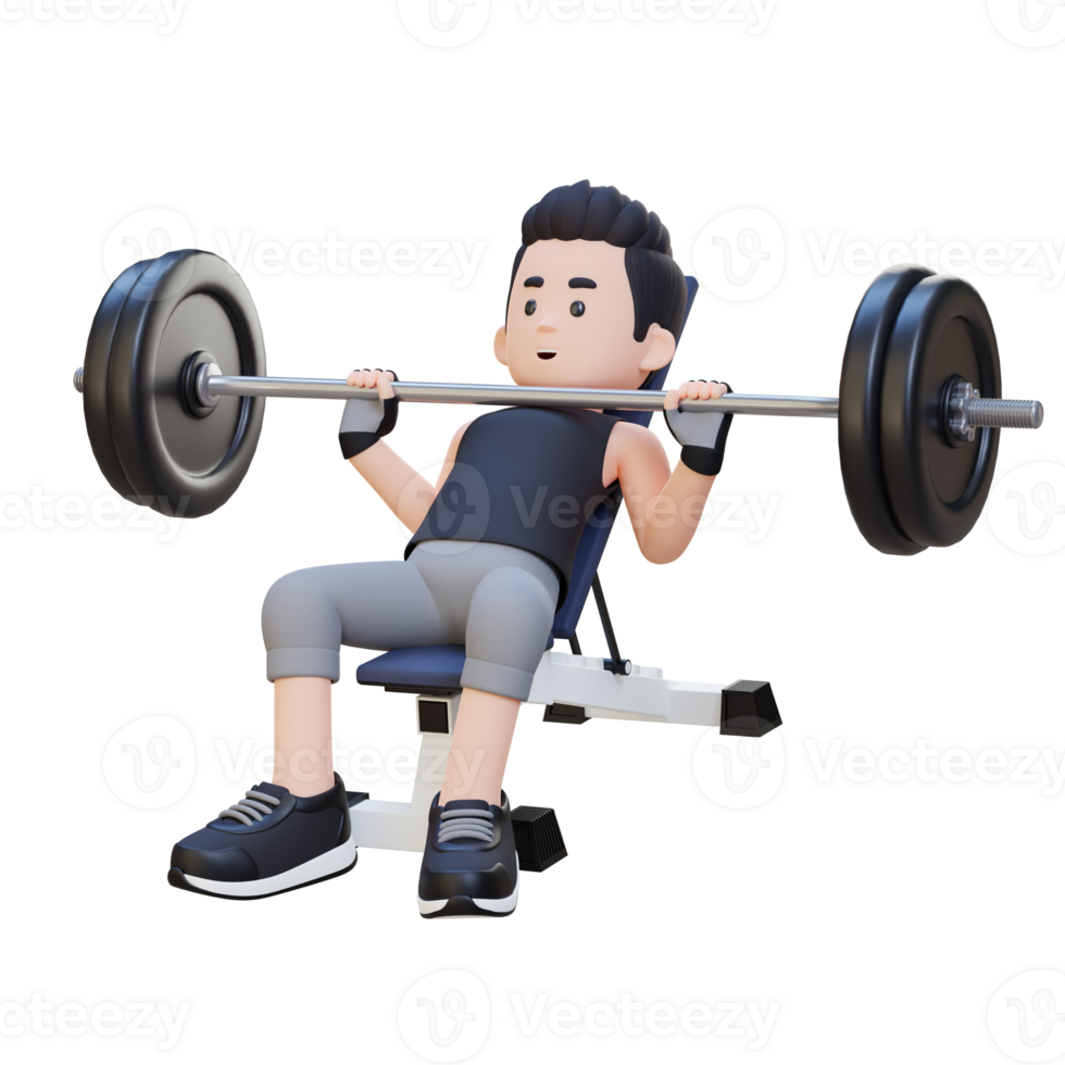 3D Sportsman Character Sculpting Upper Body with Incline Bench Press Workout png