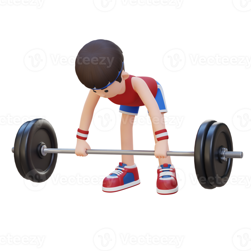 3D Sportsman Character Sculpting Back Muscles with Bent Over Row Workout png