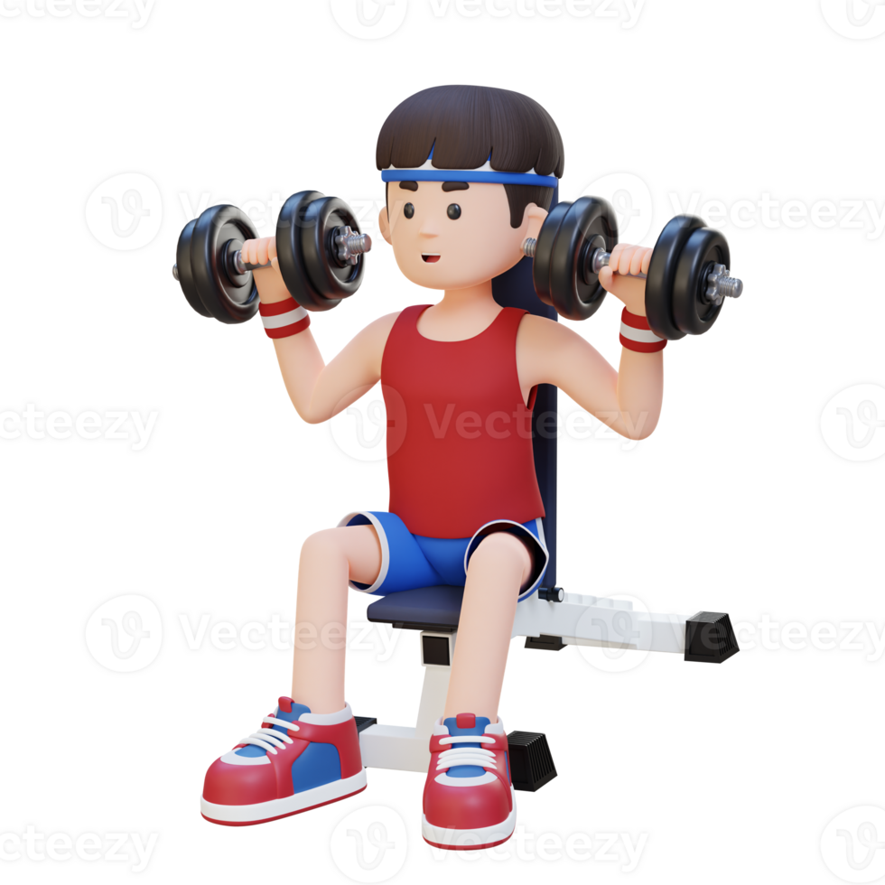 3D Sportsman Character Sculpting Strong Shoulders with Dumbbell Shoulder Bench Press png
