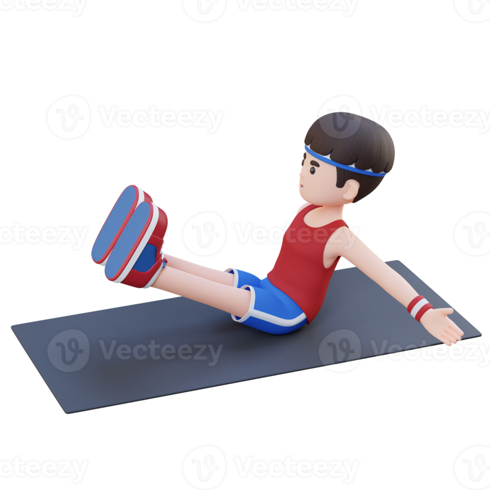 Perfect Abs 3D Sporty Male Character Mastering Frog Crunch at the Gym png