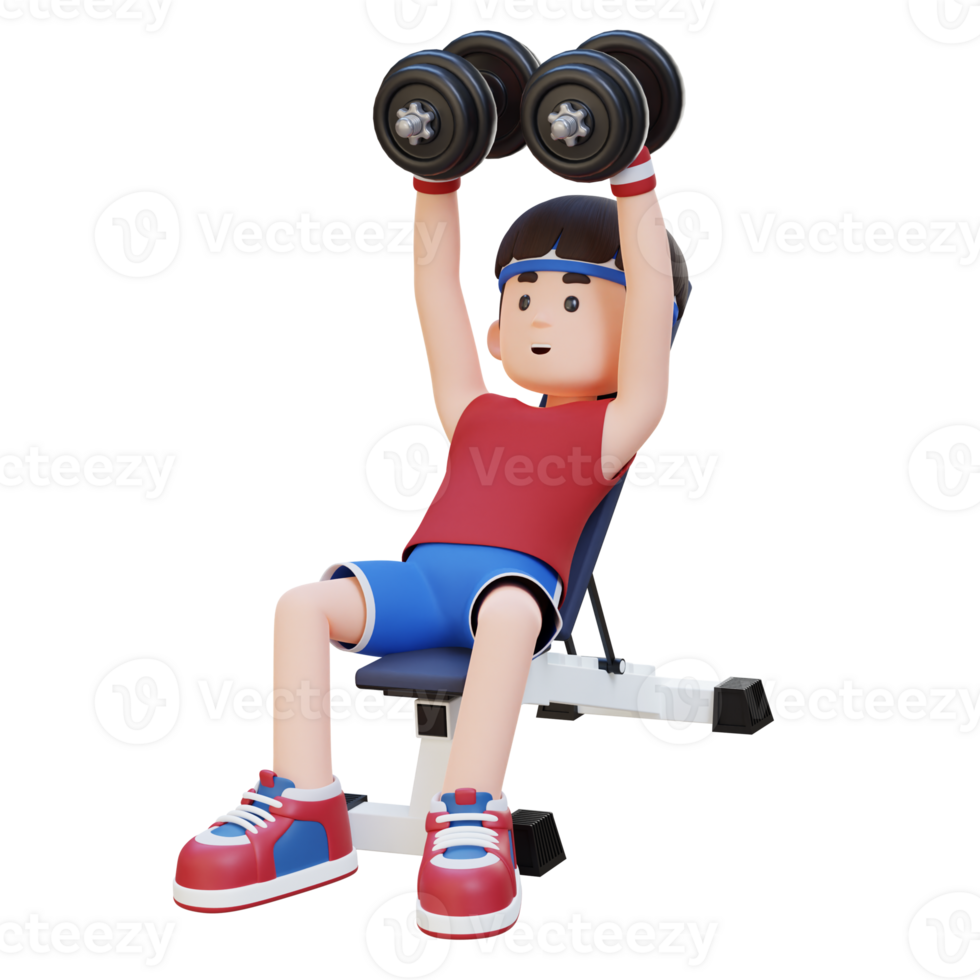 3D Sportsman Character Sculpting Muscular Chest with Incline Bench Dumbbell Chest Fly png
