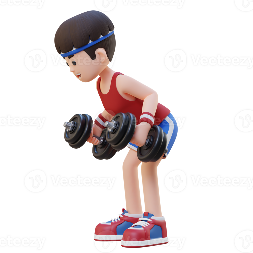 3D Sportsman Character Performing Dumbbell Kickbacks png