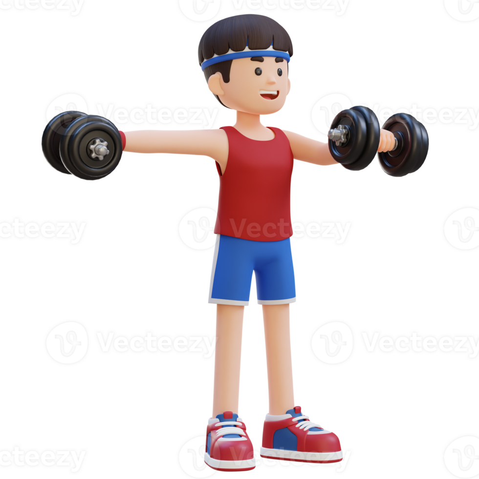 3D Sportsman Character Performing Heavy Dumbbell Raises png