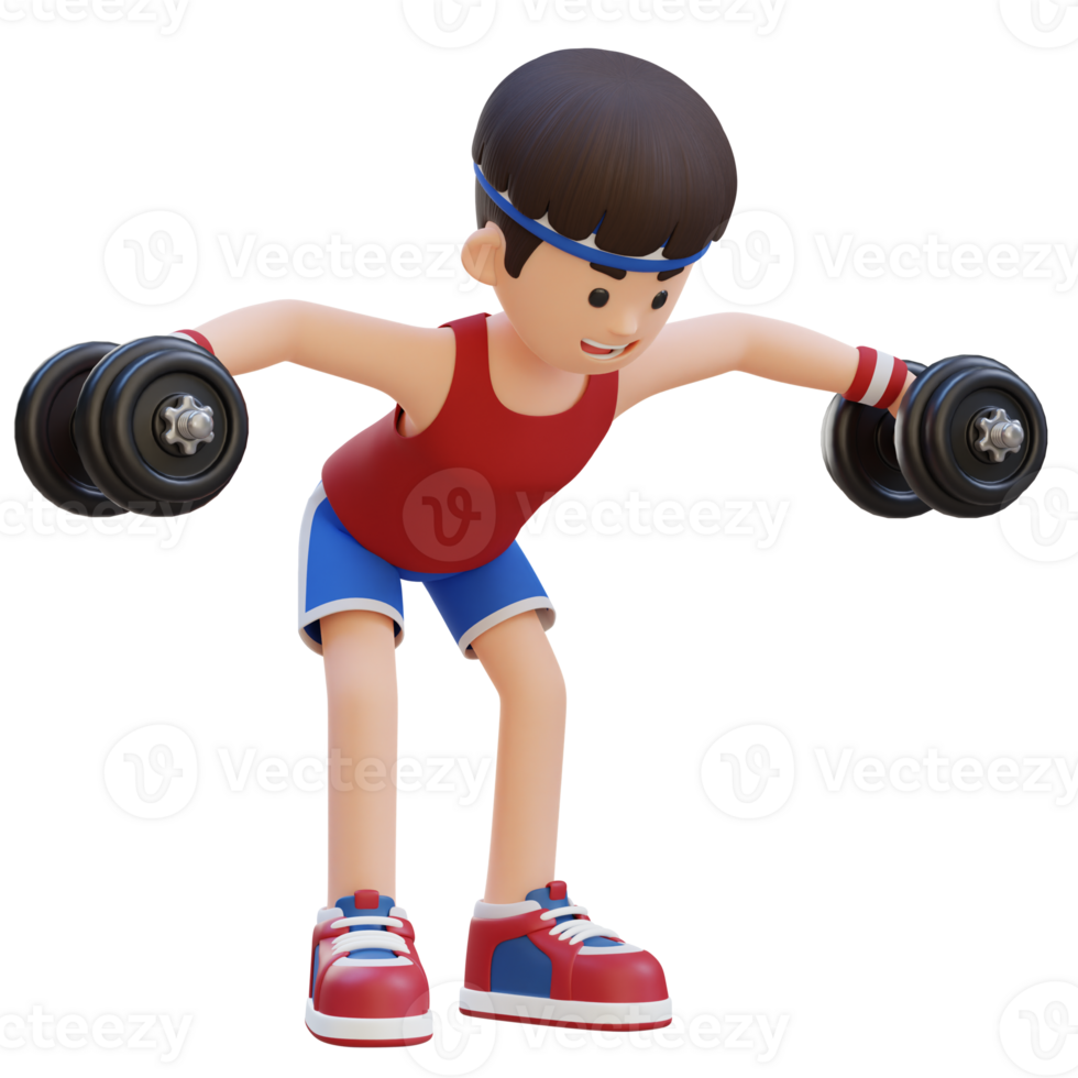 3D Sportsman Character Performing Dumbbell Bent Over Reverse Fly png