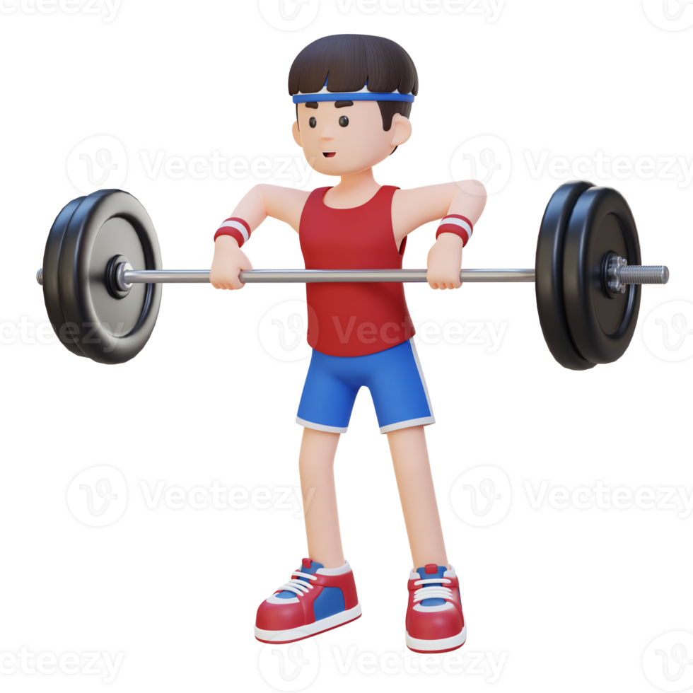 3D Sportsman Character Strengthening Shoulder Muscles with Upright Row Workout png
