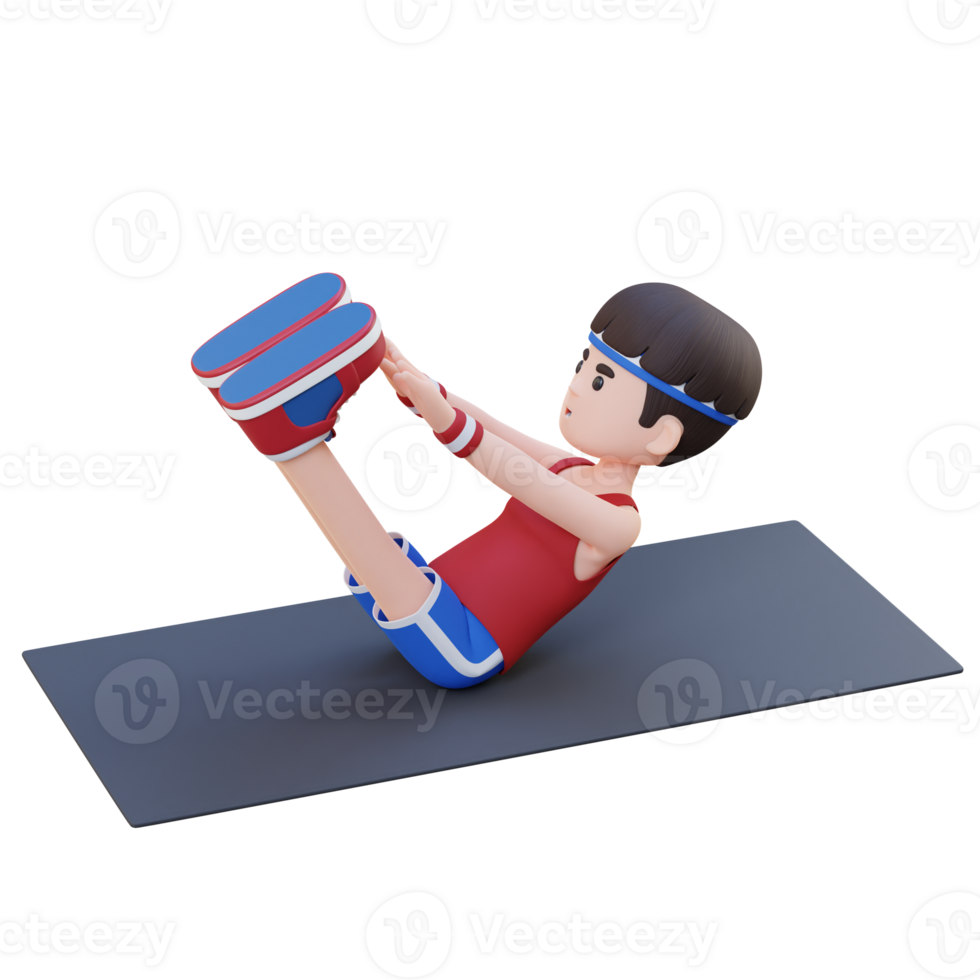 Dynamic 3D Sporty Male Character Performing Abs V Ups Workout at the Gym png