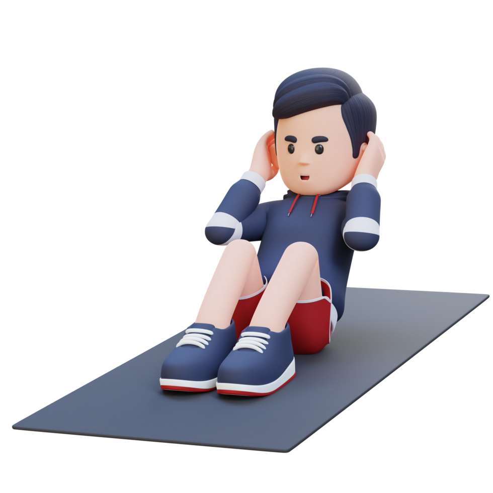 Perfect Abs 3D Sporty Male Character Mastering the Standard Crunch at the Gym png