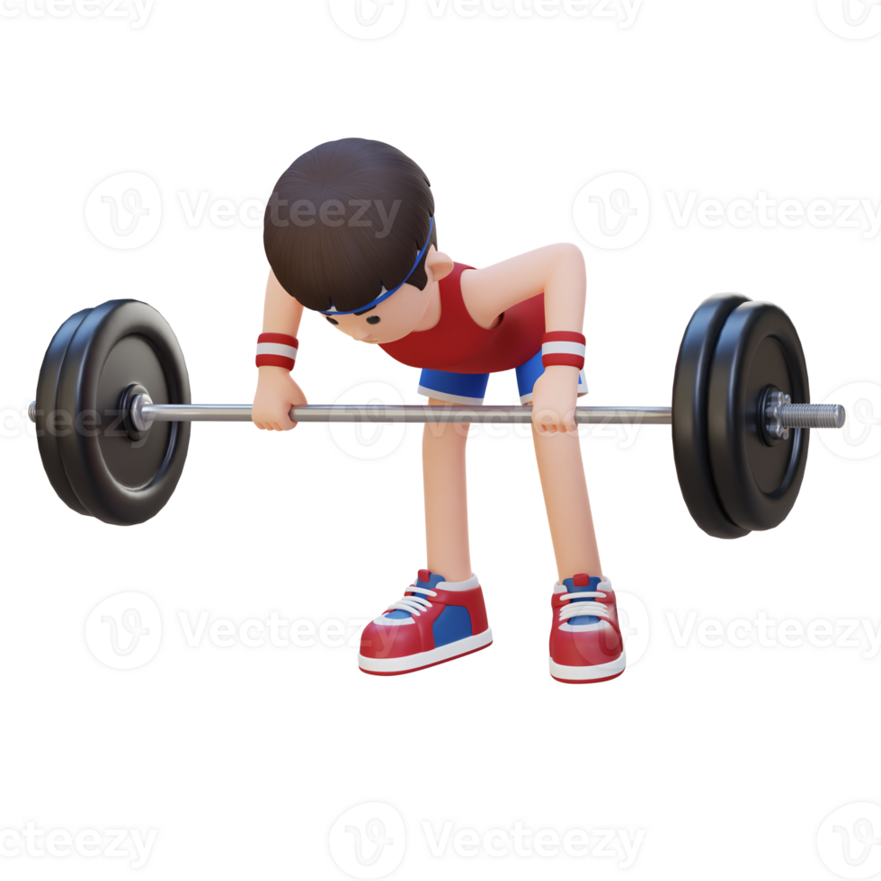 3D Sportsman Character Sculpting Back Muscles with Bent Over Row Workout  25214100 PNG