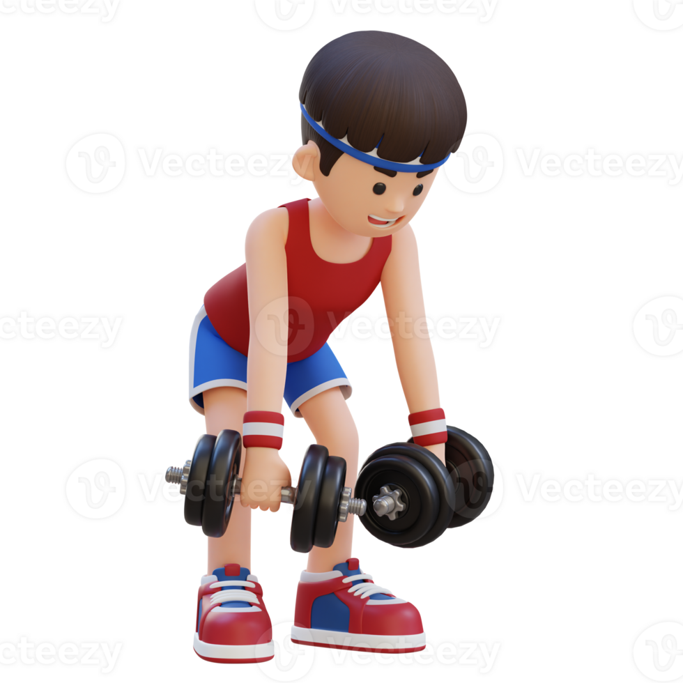 3D Sportsman Character Performing Dumbbell Bent Over Reverse Fly png