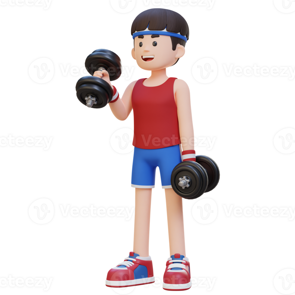 3D Sportsman Character Performing Right Hammer Curl with Dumbbell png