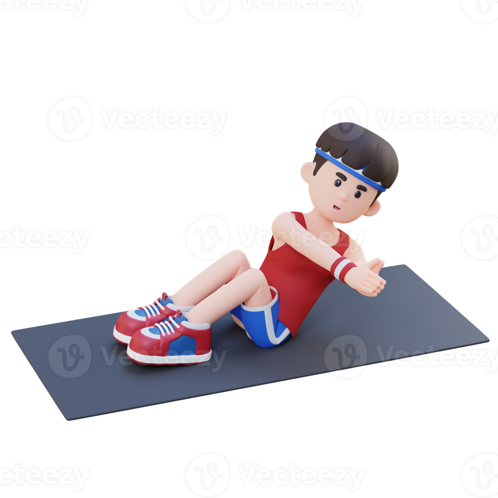 Energetic 3D Sporty Male Character Engaging in Abs Russian Twist Workout at the Gym png